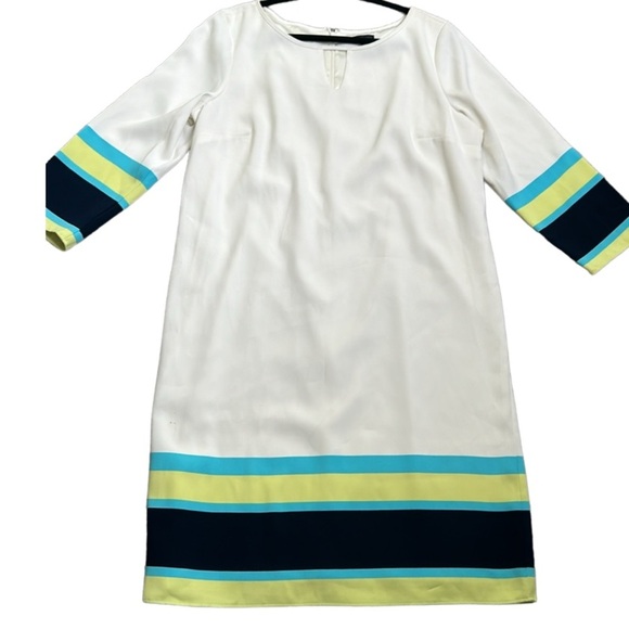 Ann Taylor knee length ivory color block 3/4 sleeves dress size 14T - Picture 2 of 10